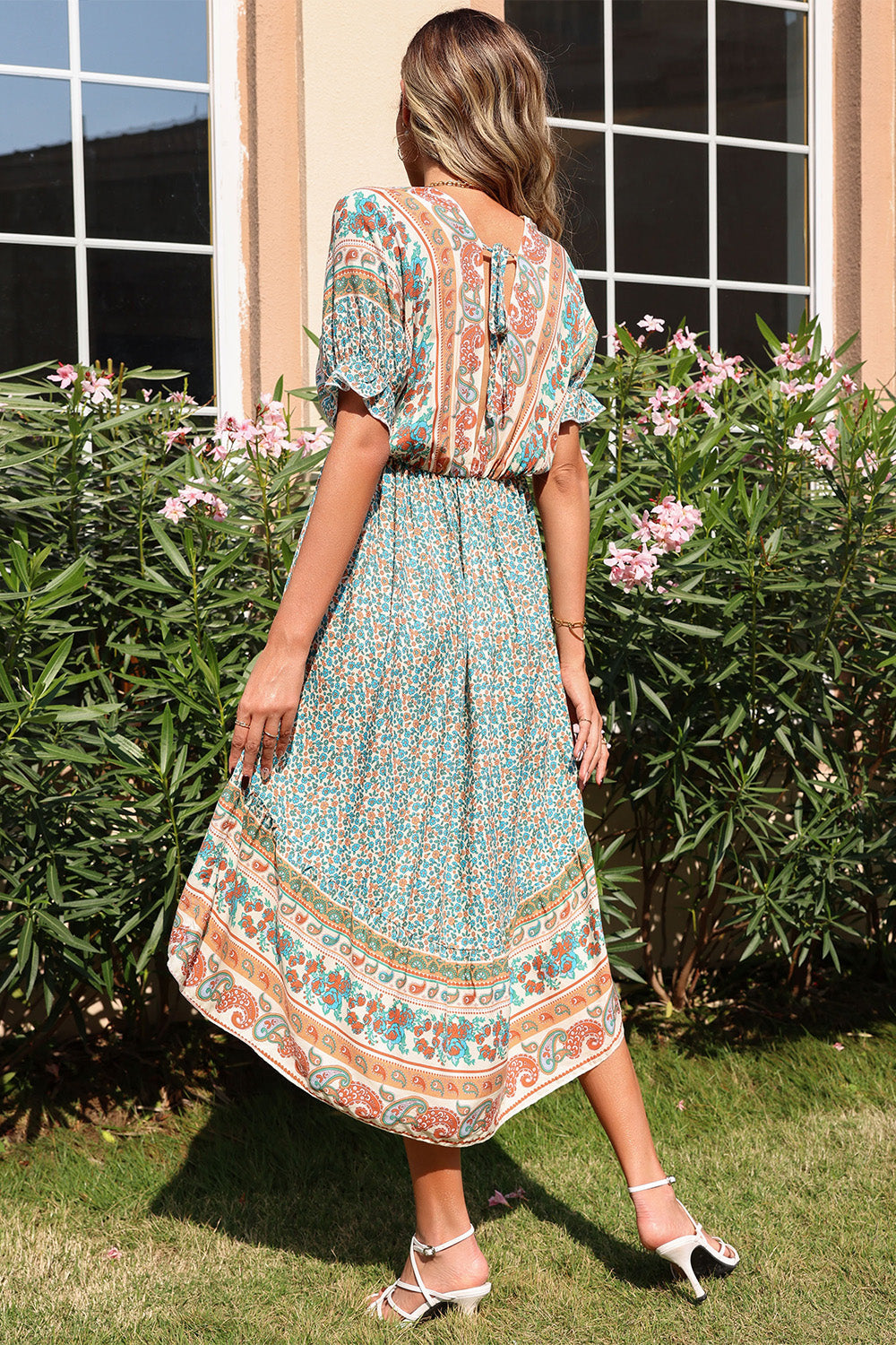 Boho Floral Print High Low Robe d’été