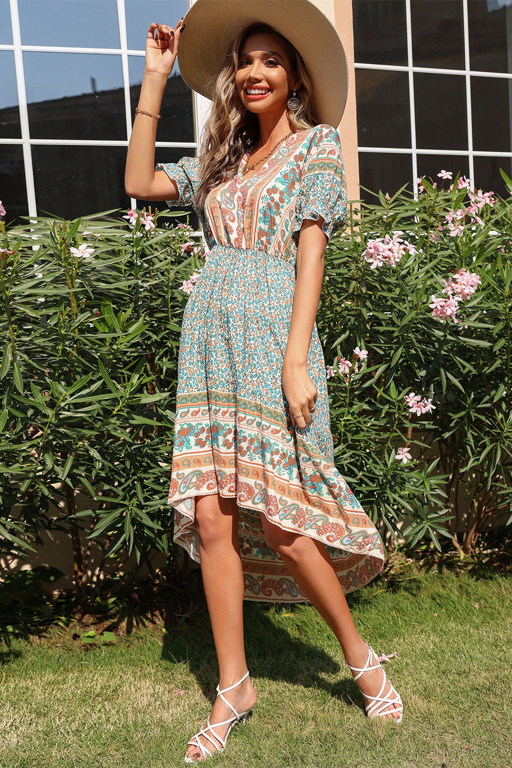 Boho Floral Print High Low Robe d’été